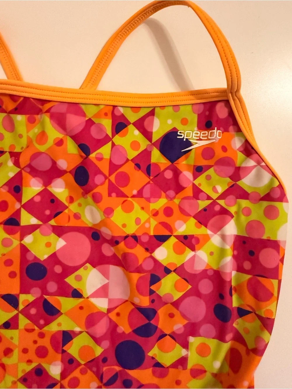 Speedo Girls Neon Geo One-Piece Swimsuit - Pink, Orange, Lime